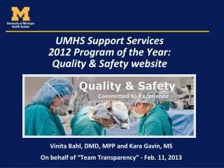 UMHS Support Services 2012 Program of the Year: Quality &amp; Safety website