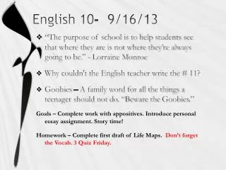 English 10- 9/16/13