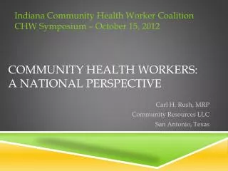 Community Health Workers: a National Perspective