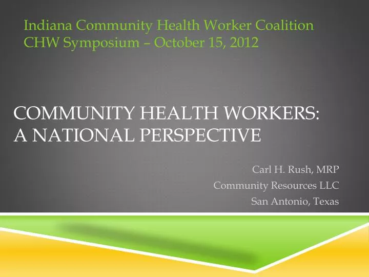 community health workers a national perspective