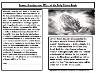 Powers, Meanings and Effects of the Daily Nitnem Bania