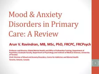 Mood &amp; Anxiety Disorders in Primary Care: A Review