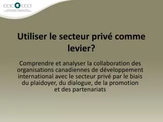 utiliser le secteur priv comme levier