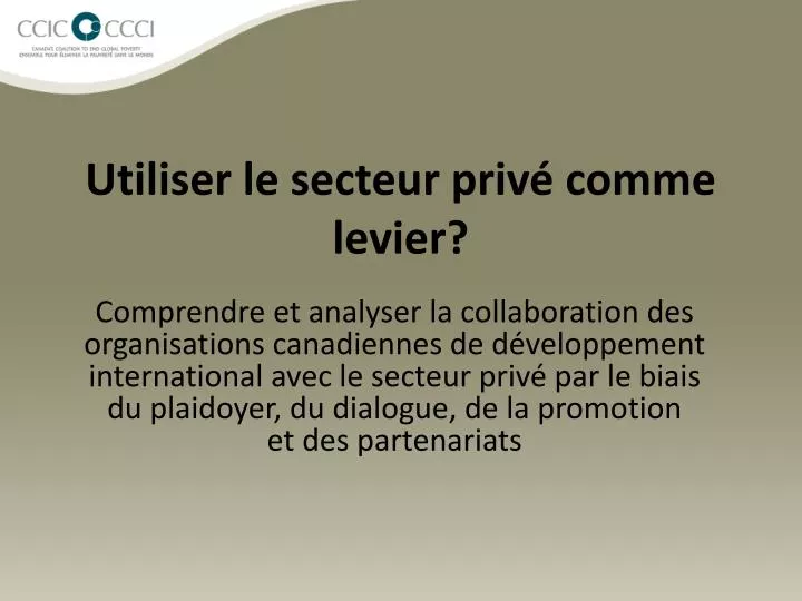 utiliser le secteur priv comme levier