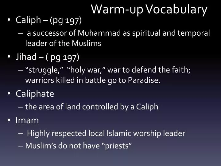 warm up vocabulary