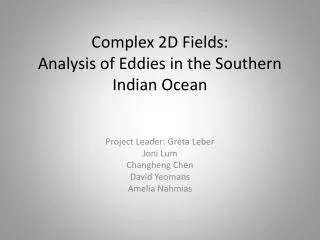 Complex 2D Fields: Analysis of Eddies in the Southern Indian Ocean