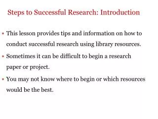 Steps to Successful Research: Introduction