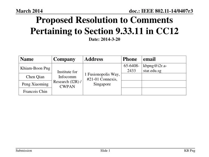 proposed resolution to comments pertaining to section 9 33 11 in cc12 date 20 14 3 20