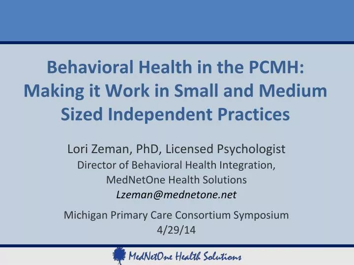 behavioral health in the pcmh making it work in small and medium sized independent practices