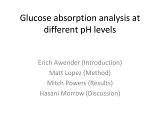 Glucose absorption analysis at different pH levels