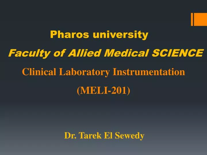 pharos university faculty of allied medical science clinical laboratory instrumentation meli 201