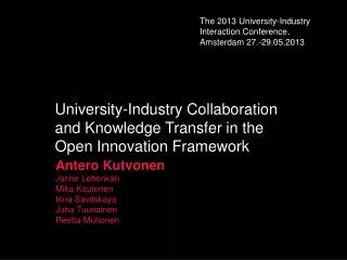 University-Industry Collaboration and Knowledge Transfer in the Open Innovation Framework