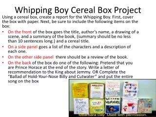 Whipping Boy Cereal Box Project