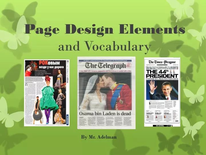 page design elements and vocabulary