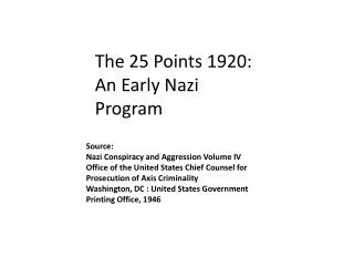 The 25 Points 1920: An Early Nazi Program