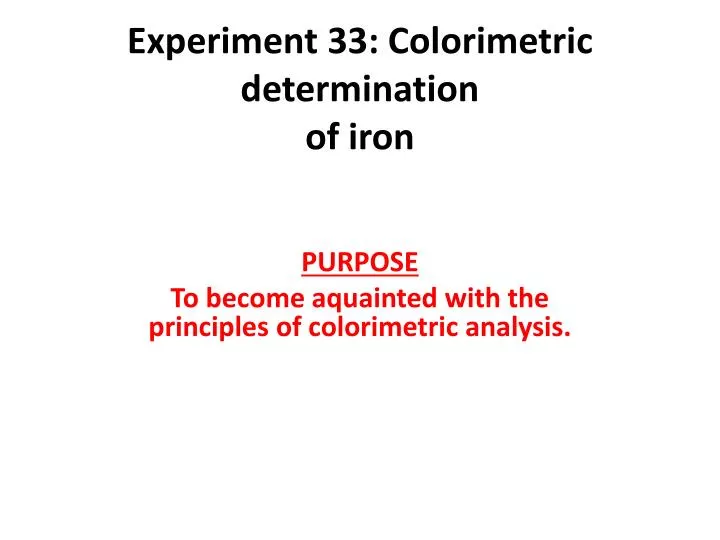 experiment 33 colorimetric determination of iron