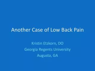 Another Case of Low Back Pain