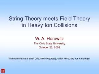 String Theory meets Field Theory in Heavy Ion Collisions