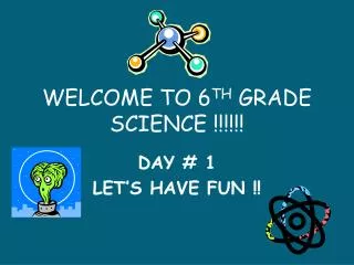 WELCOME TO 6 TH GRADE SCIENCE !!!!!!