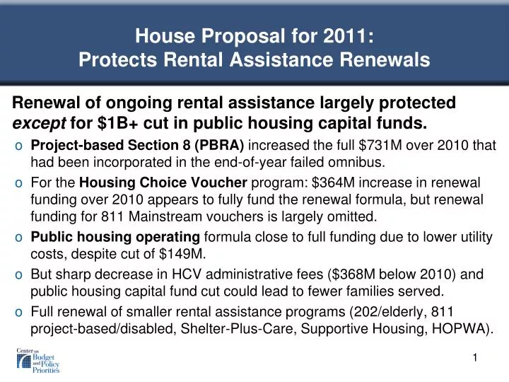 house proposal for 2011 protects rental assistance renewals