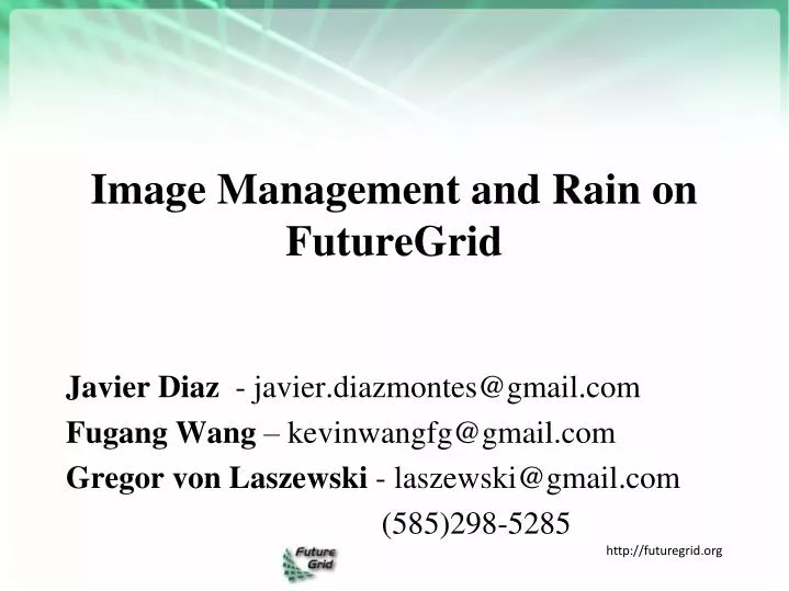 image management and rain on futuregrid