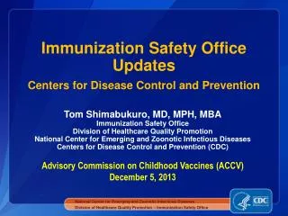 Immunization Safety Office Updates Centers for Disease Control and Prevention