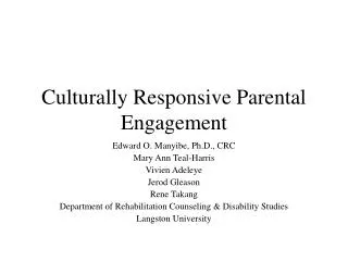 Culturally Responsive Parental Engagement