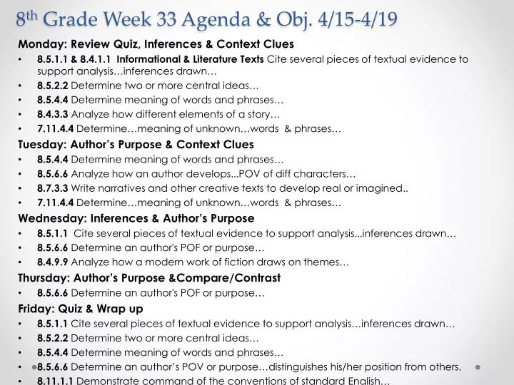 8 th grade week 33 agenda obj 4 15 4 19