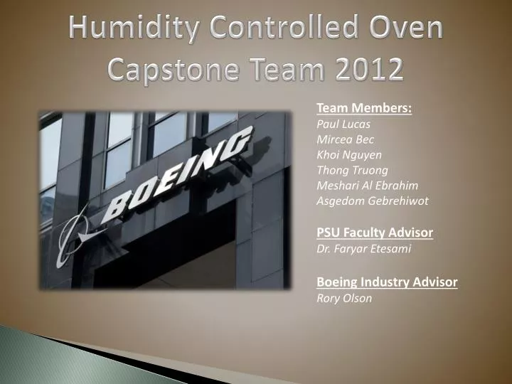 humidity controlled oven capstone team 2012