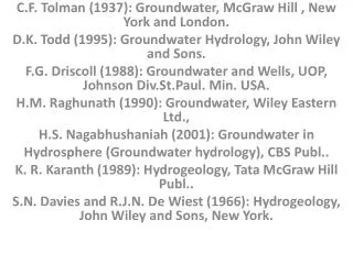 C.F. Tolman (1937): Groundwater, McGraw Hill , New York and London.