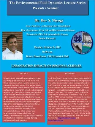 The Environmental Fluid Dynamics Lecture Series Presents a Seminar