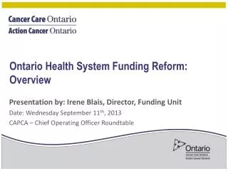 Ontario Health System Funding Reform: Overview