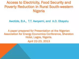 Access to Electricity, Food Security and Poverty Reduction in Rural South-western Nigeria