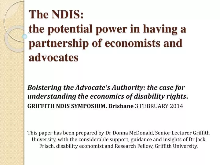 the ndis the potential power in having a partnership of economists and advocates