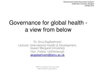 Governance for global health - a view from below