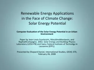 Computer Evaluation of the Solar Energy Potential in an Urban Environment