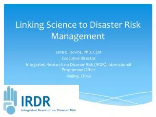 Linking Science to Disaster Risk Management