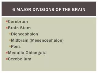 6 Major divisions of the brain