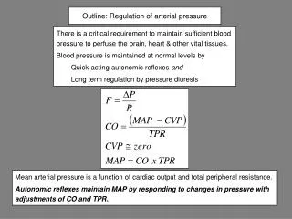 Outline: Regulation of arterial pressure