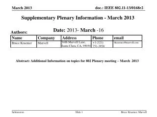 Supplementary Plenary Information - March 2013
