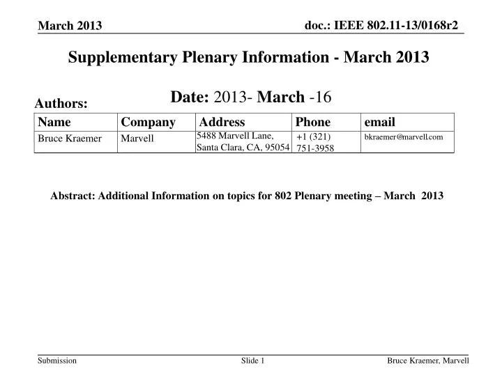 supplementary plenary information march 2013
