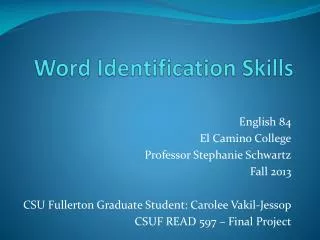 Word Identification Skills