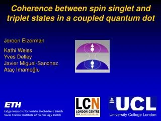 Coherence between spin singlet and triplet states in a coupled quantum dot