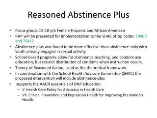Reasoned Abstinence Plus