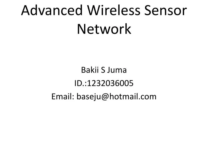 advanced wireless sensor network