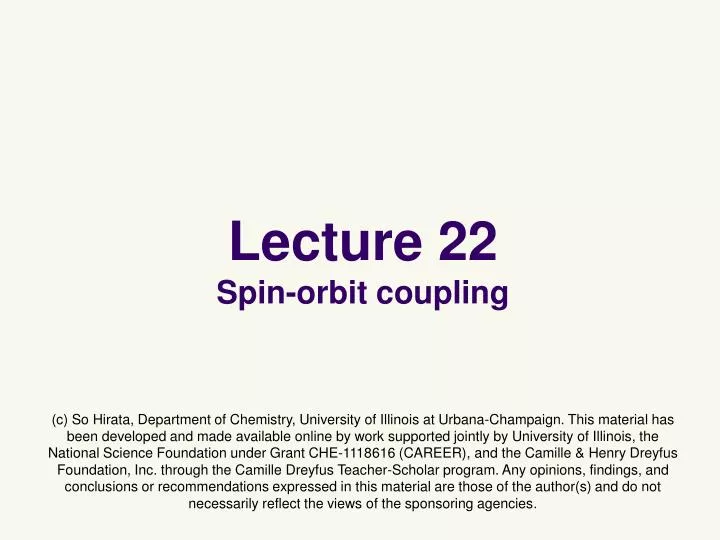 lecture 22 spin orbit coupling