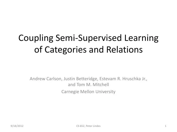 coupling semi supervised learning of categories and relations