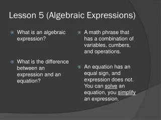 Lesson 5 (Algebraic Expressions)