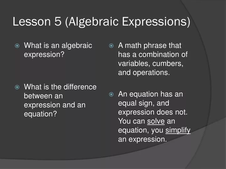 lesson 5 algebraic expressions