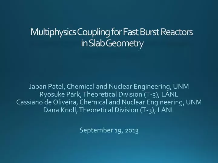 multiphysics coupling for fast burst reactors in slab geometry